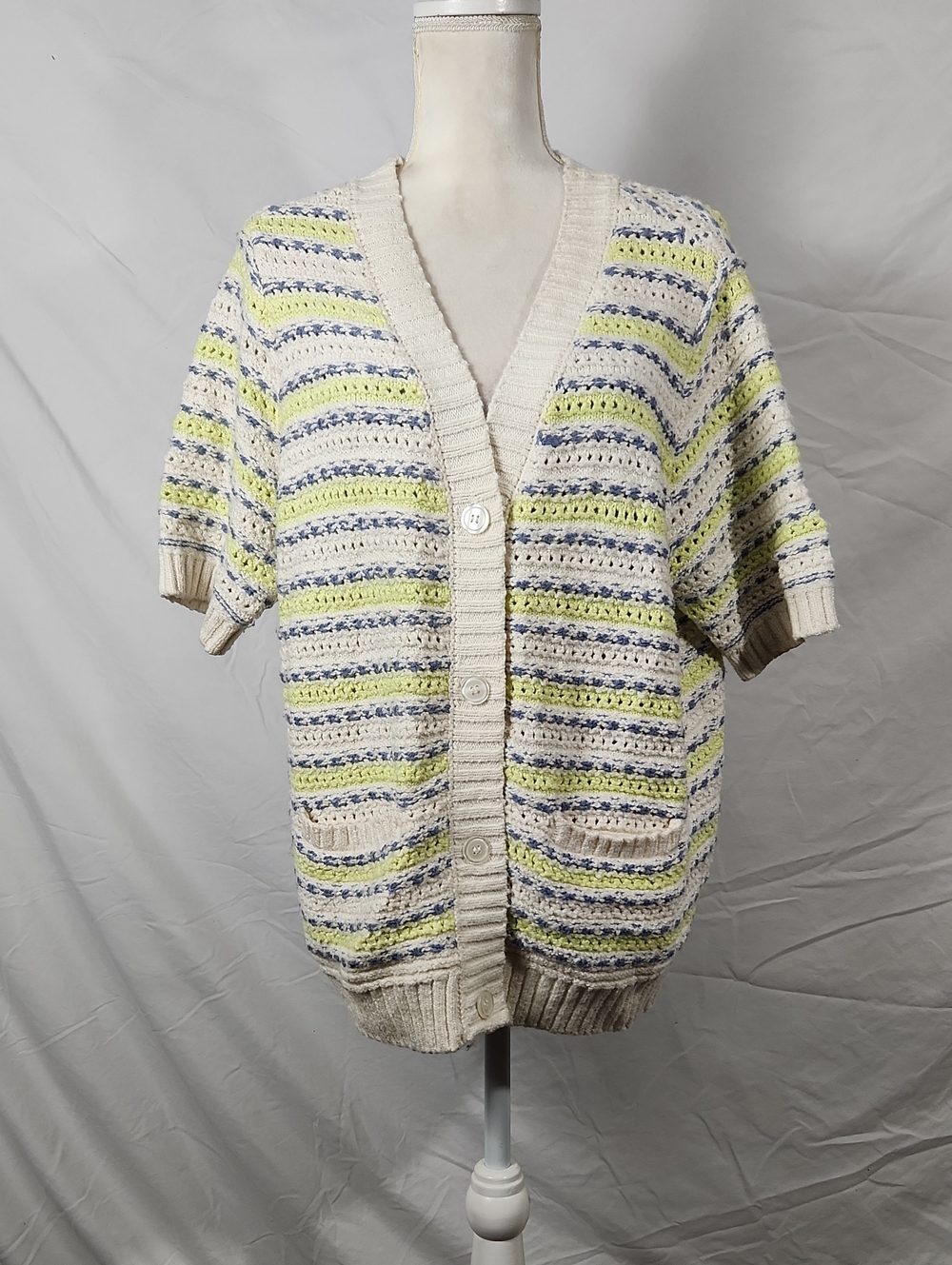 St. Johns Bay Open-Knit Short Sleeve Cardigan Sweater